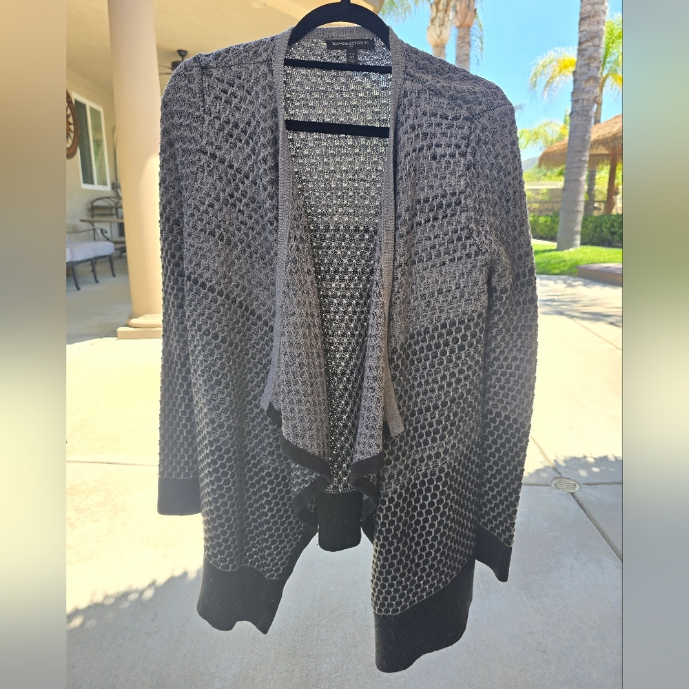 Banana Republic Gray and Black Open-Front Cardigan